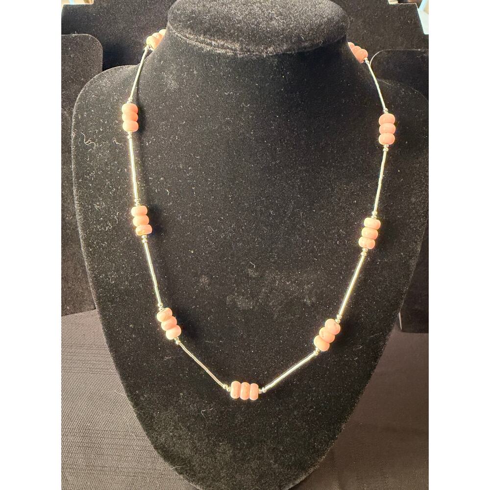 NWOT Southwest-style liquid silver 925 necklace natural pink coral beads 18”